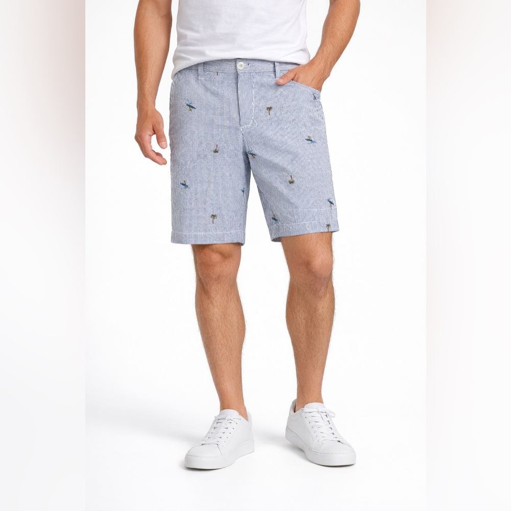 charleston threads Seersucker Beach Surf Embroidered Men’s Chino Shorts Size 32